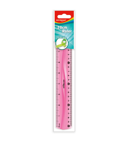 Regla Plástica, Flexible, 20 cm., (cm y pulg), Pack x 1 Und.