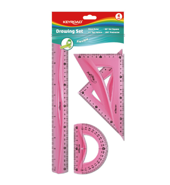 Juego Geometrico Plást, Flexible, 30 cm.,Pack x 4 piezas.