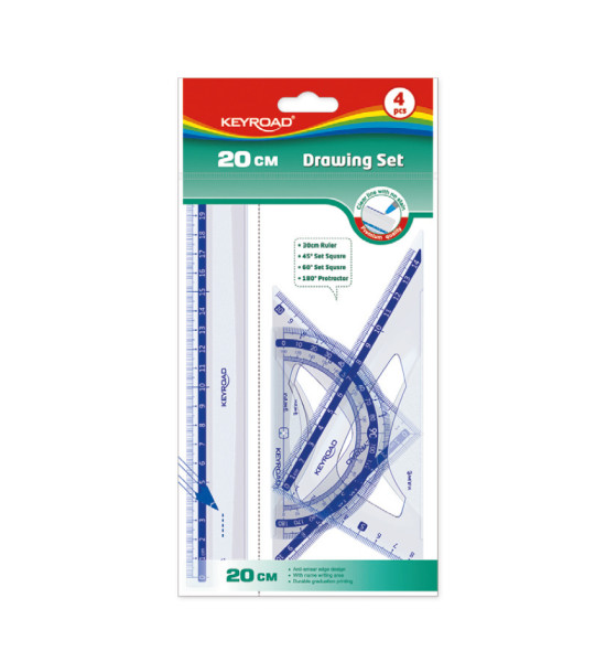 Juego Geometrico Plástico, Rígido, 20 cm., Pack x 4 piezas.