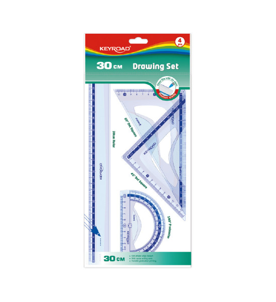 Juego Geometrico Plástico, Rígido, 30 cm., Pack x 4 piezas.