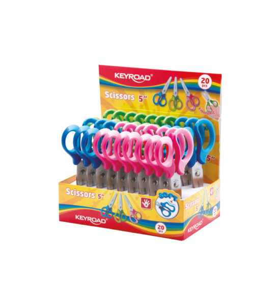 Tijera, Escolar, 5", Pta, Redonda, Soft Grip - agarre suave, Exh x 20 Unds.