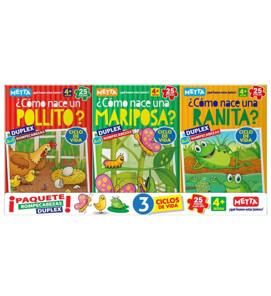 Rompecabezas Reversible, Ciclos de la Vida, 3 de 24 pzas c.u. (+4 años), Unidad