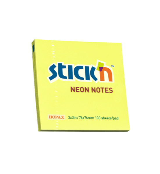 Notas Adhesivas, Amarillo Neon, 3" x 3" (76 mm x 76 mm), Block x 100 h.