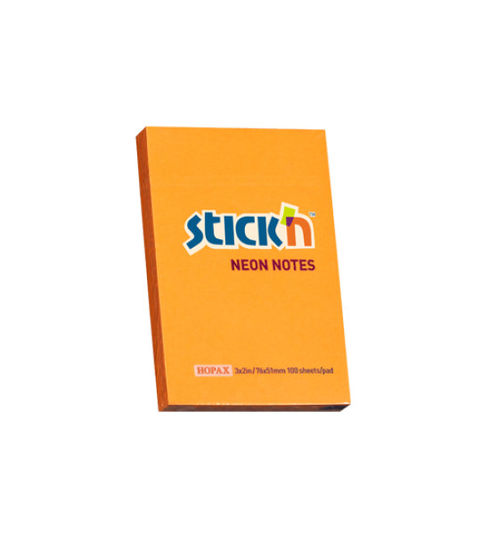 Notas Adhesivas, Naranja Neon, 3" x 2" (76 mm x 51 mm), Block x 100 h.