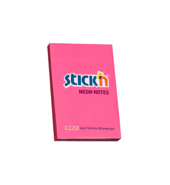 Notas Adhesivas, Fucsia Neon, 3" x 2" (76 mm x 51 mm), Block x 100 h.
