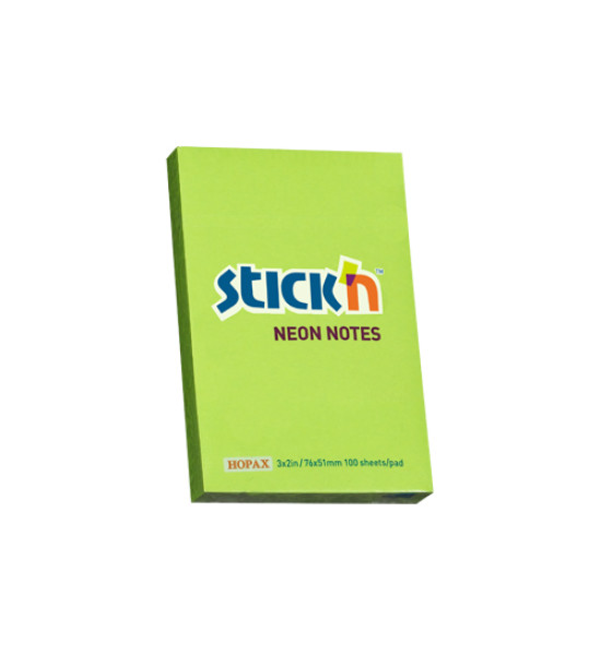 Notas Adhesivas, Verde Neon, 3" x 2" (76 mm x 51 mm), Block x 100 h.