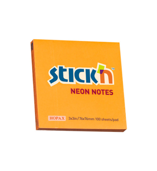 Notas Adhesivas, Naranja Neon, 3" x 3" (76 mm x 76 mm), Block x 100 h.