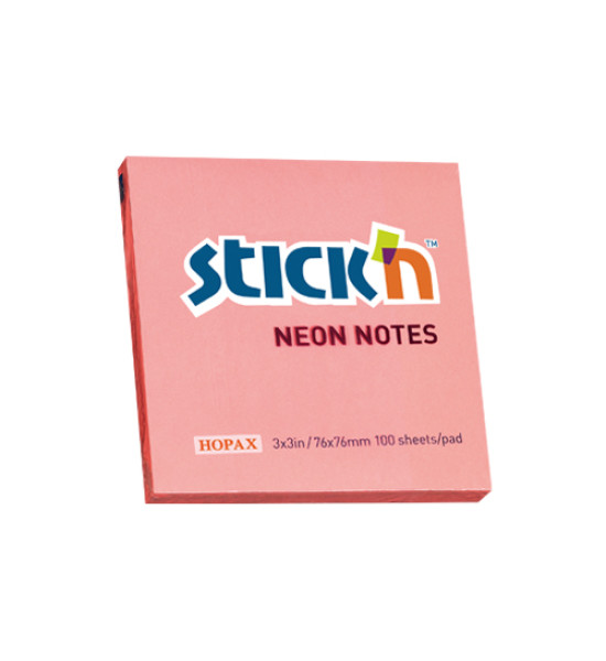 Notas Adhesivas, Rosado Neon, 3" x 3" (76 mm x 76 mm), Block x 100 h.
