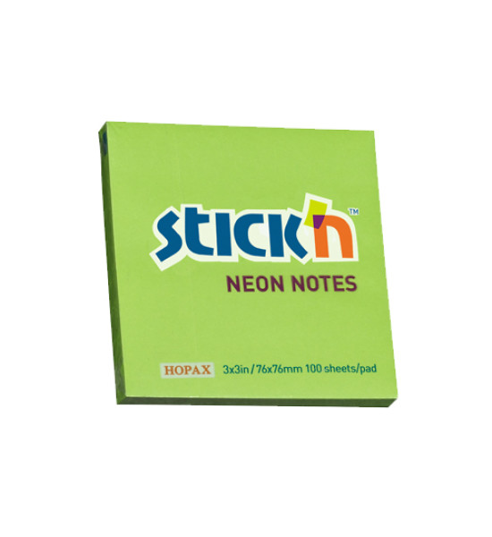 Notas Adhesivas, Verde Neon, 3" x 3" (76 mm x 76 mm), Block x 100 h.