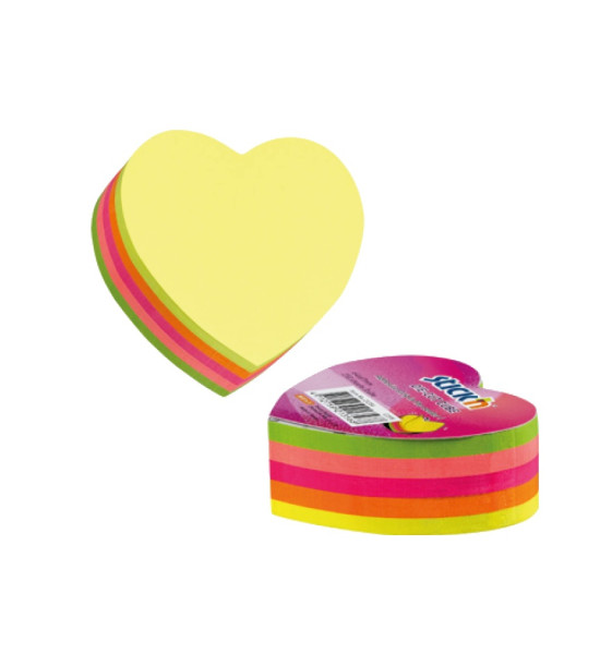Cubo N. Adhesivas Neón, 64 mm x 67 mm, Corazón, Multicolor, 250 h.