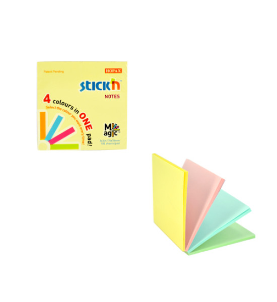 Notas Adhesivas, Magic Pastel (4 colores), 3" x 3" (76 mm x 76 mm), Block x 100 h.