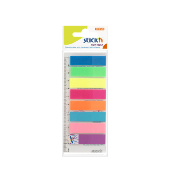 Film Index, (45 mm x 12 mm), 25 Tiras x Color, 8 Colores Neón x Blister. 