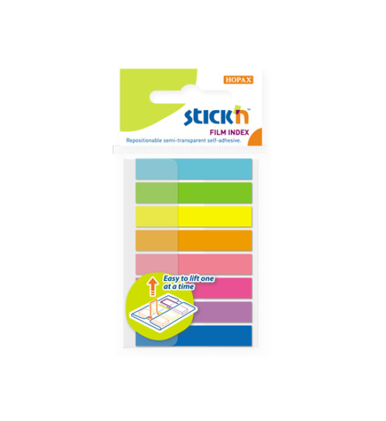 Film Index, (45 mm x 8 mm), 20 Tiras x Color, 8 Colores x Blister