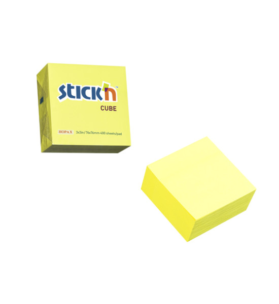 Cubo N. Adhesivas Neón, 3" x 3" (76 mm x 76 mm), Amarillo, 400 h.