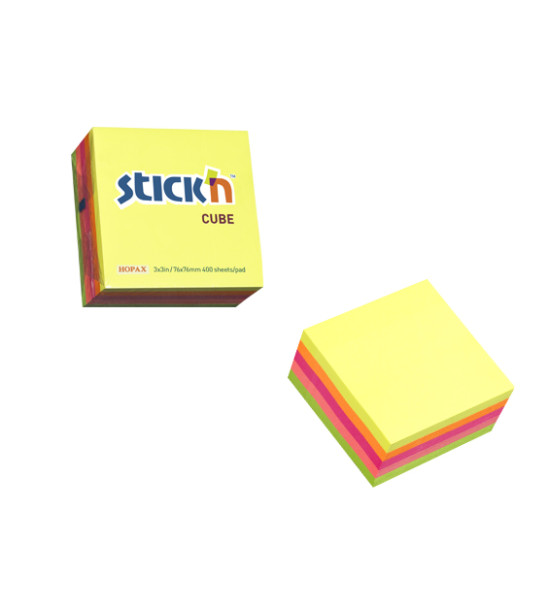 Cubo N. Adhesivas Neón, 3" x 3" (76 mm x 76 mm), Multicolor, 400 h.
