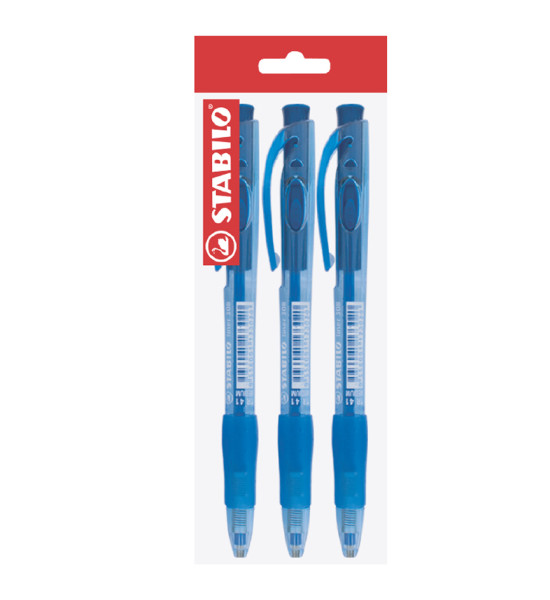 Bolígrafo Retractil, Liner 308 Grip, Punta Media 0.45 mm, Azul, Pack x 3 Unds.