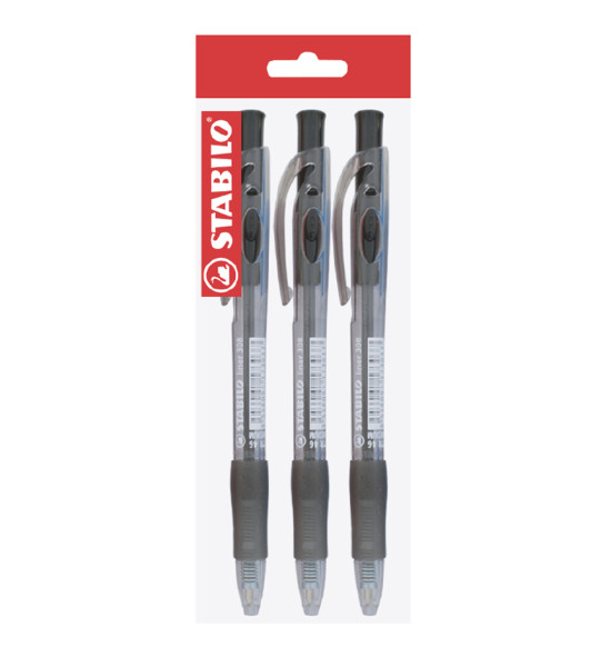 Bolígrafo Retractil, Liner 308 Grip, Punta Media 0.45 mm, Negro, Pack x 3 Unds.