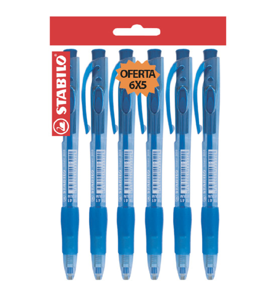 Bolígrafo Retractil, Liner 308 Grip, Punta Media 0.45 mm, Azul, Pack x 6 Unds.