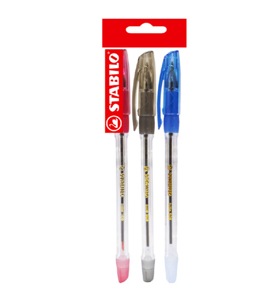 Bolígrafo, Bille 508, Punta Media 0.45 mm, Pack x 3 Unds. Azul, Negro, Rojo