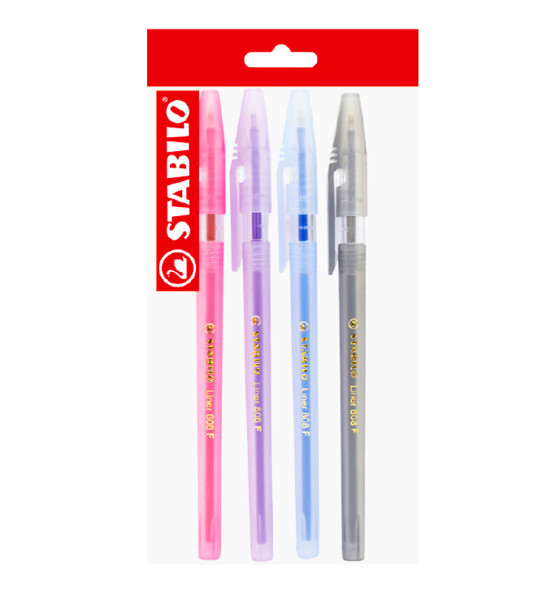 Bolígrafo, Liner 808, Punta Fina 0.38 mm, cuerpo traslúcido, Pack x 4 Unds. Colores Surtidos