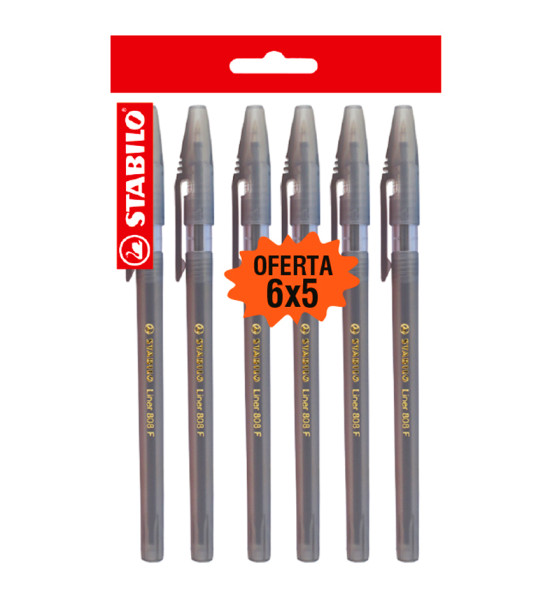 Bolígrafo, Liner 808, Punta Fina 0.38 mm, cuerpo traslúcido, Pack x 6 Unds. Negro