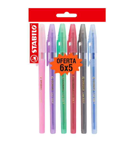 Bolígrafo, Liner 808, Punta Fina 0.38 mm, cuerpo traslúcido, Pack x 6 Unds. 6 Colores Surtidos