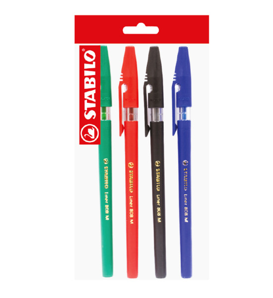 Bolígrafo, Liner 808, Punta Media 0.45 mm, cuerpo opaco, Pack x 4 Unds. Azul, Negro, Rojo, Verde