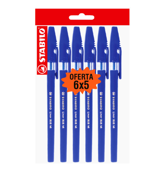 Bolígrafo, Liner 808, Punta Media 0.45 mm, cuerpo opaco, Pack x 6 Unds. Azul.