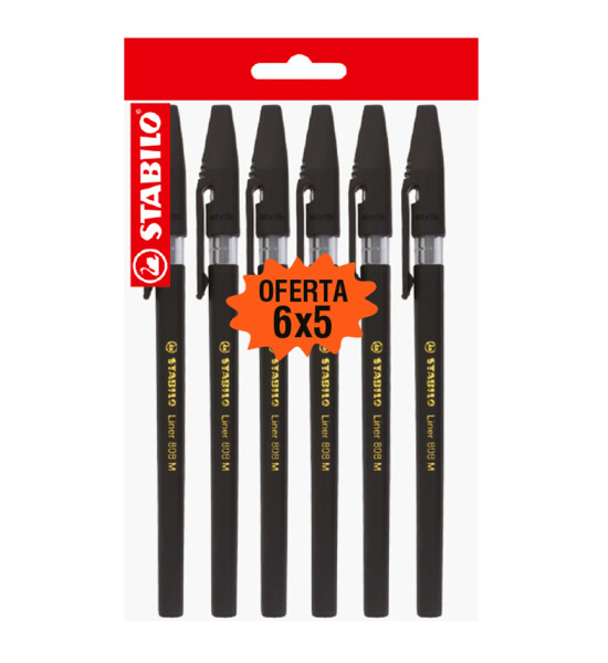 Bolígrafo, Liner 808, Punta Media 0.45 mm, cuerpo opaco, Pack x 6 Unds. NEgro.