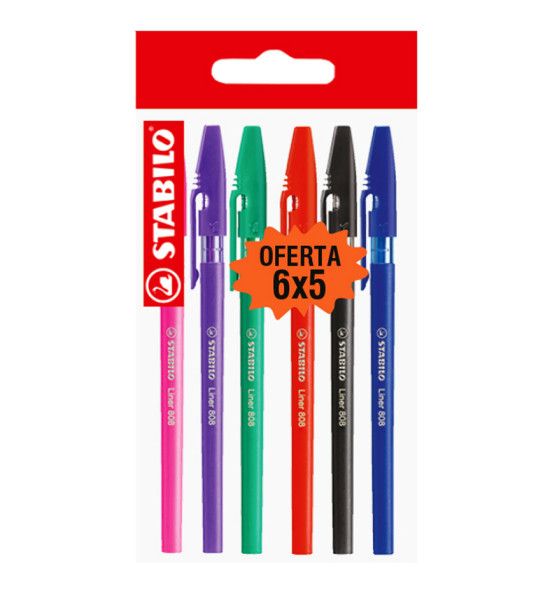 Bolígrafo, Liner 808, Punta Media 0.45 mm, cuerpo opaco, Pack x 6 Unds. 6 Colores Surtidos