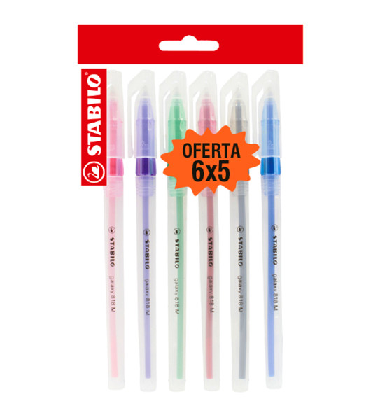 Bolígrafo, Galaxy 818, Punta Media 0.45 mm, cuerpo traslúcido, Pack x 6 Unds., 6 colores surtidos