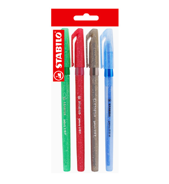 Bolígrafo, Galaxy 818, Punta Media 0.45 mm, cuerpo traslúcido, Pack x 4 Unds., Azul, Negro, Rojo, Verde