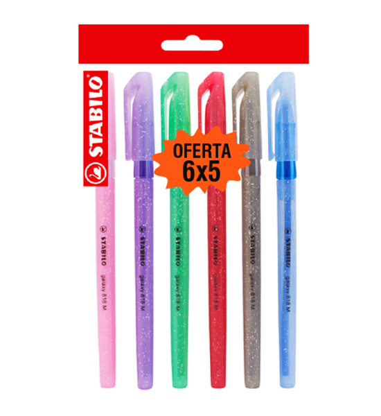 Bolígrafo, Galaxy 818, Punta Media 0.45 mm, cuerpo traslúcido, Pack x 6 Unds., 6 colores surtidos