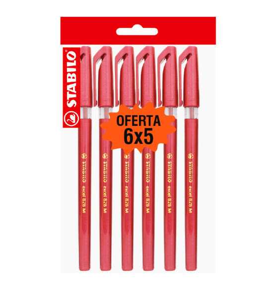 Bolígrafo, Excel 828, Punta Media 0.45 mm, cuerpo opaco, Rojo, Pack x 6 Unds.