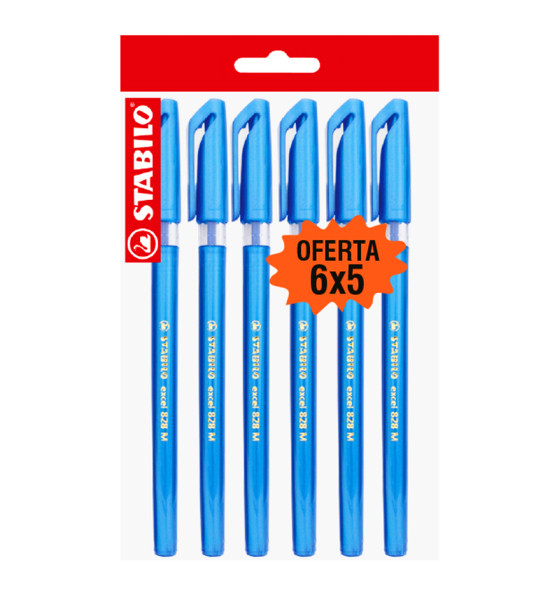 Bolígrafo, Excel 828, Punta Media 0.45 mm, cuerpo opaco, Azul, Pack x 6 Unds.