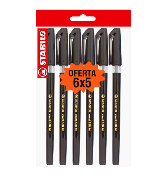 Bolígrafo, Excel 828, Punta Media 0.45 mm, cuerpo opaco, Negro, Pack x 6 Unds.