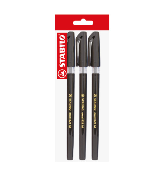 Bolígrafo, Excel 828, Punta Media 0.45 mm, cuerpo opaco, Negro, Pack x 3 Unds.