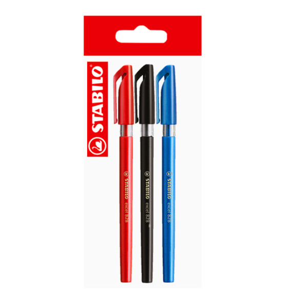 Bolígrafo, Excel 828, Punta Media 0.45 mm, cuerpo opaco, Pack x 3 Unds. Azul, Negro, Rojo