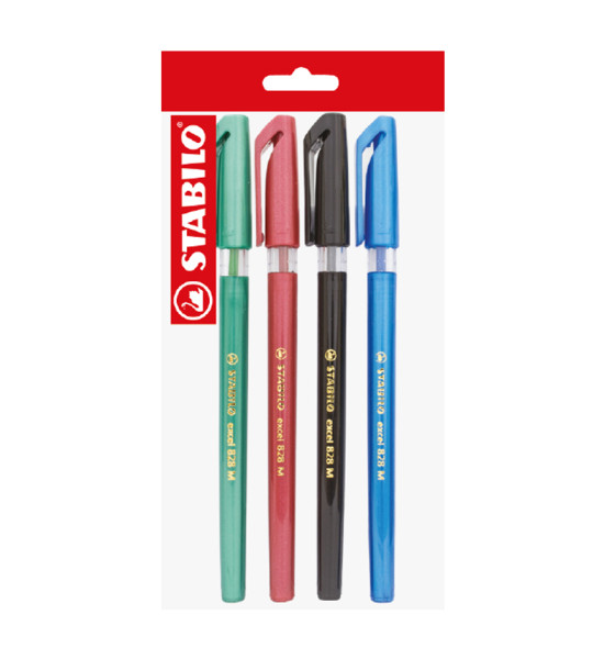 Bolígrafo, Excel 828, Punta Media 0.45 mm, cuerpo opaco, Pack x 4 Unds. Azul, Negro, Rojo, Verde