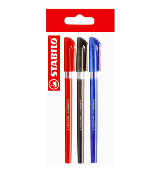 Bolígrafo, Excel 828NF, Punta Aguja 0.38 mm, cuerpo opaco, Pack x 3 Unds., Azul, Negro, Rojo