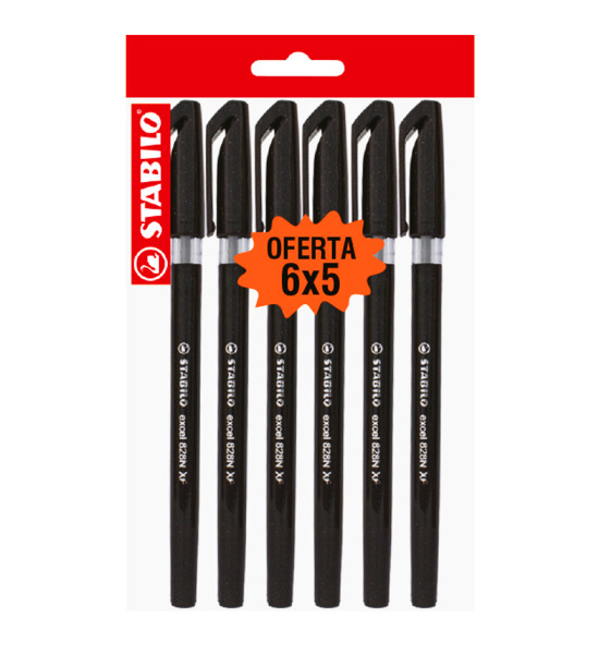 Bolígrafo, Excel 828NXF, Punta Aguja 0.35 mm, cuerpo opaco, Negro, Pack x 6 Unds.