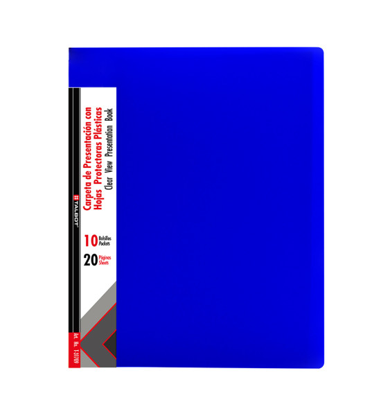 Carpeta de Presentación Plástica, Tam. A4/Carta, 10 hojas protectoras, Negro-Azul, Und.