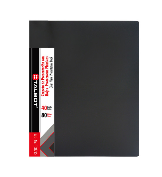 Carpeta de Presentación Plástica, Tam. A4/Carta, 40 hojas protectoras, Negro-Azul, Und.