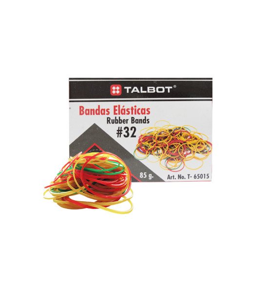 Bandas Elásticas, # 32,  (3" x 1/8"), Colores, Caja x 85 g. (3 Onz).