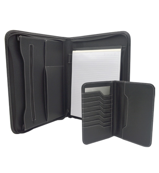 Carpeta Ejecutiva,  Estilo Cuero. Tam. 14" Alto x 11" Ancho. Con cierre de Zipper. Negro, Unidad