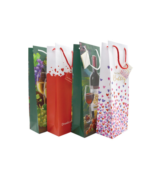 Bolsas de Regalo de Papel, Tam. Botella, 12.3 cm x 32.6 cm, Diseños, 1 Und.