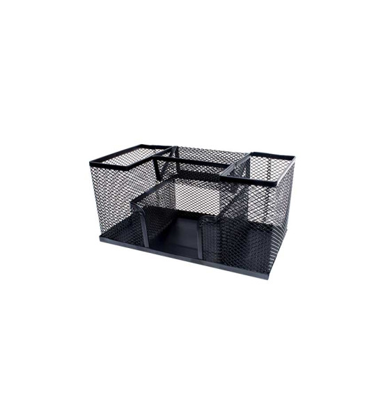 Organizador de Escritorio, Metálico, 4 Compartimentos, (10 cm Alto x 20.5 cm Ancho x 10 cm Prof.),  Negro, Unidad.