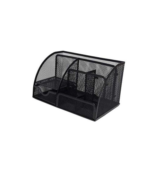 Organizador de Escritorio, Metálico, 7 Compartimentos, (13 cm Alto x 22 cm Ancho x 14 cm Prof.),  Negro, Unidad.