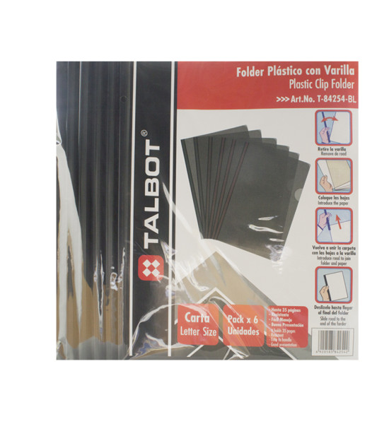 Folder Plástico con Varilla, Tam. Carta, Negro, Pack x 6 Unds.