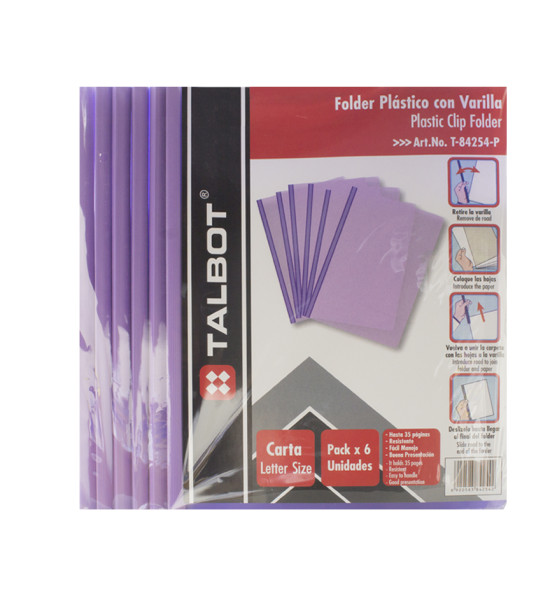 Folder Plástico con Varilla, Tam. Carta, Morado, Pack x 6 Unds.